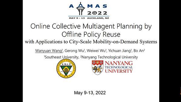 Online Collective Multiagent Planning by Offline Policy Reuse with Applications to City-Scale Mobility-on-Demand Systems