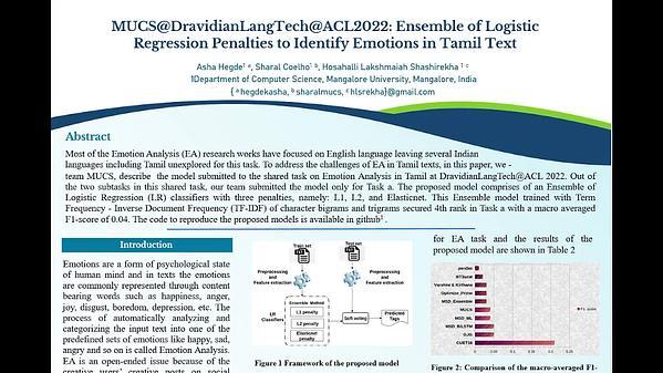Ensemble of Logistic Regression Penalties to Identify Emotions in Tamil Text