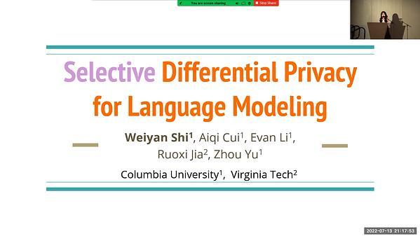 Selective Differential Privacy for Language Modeling