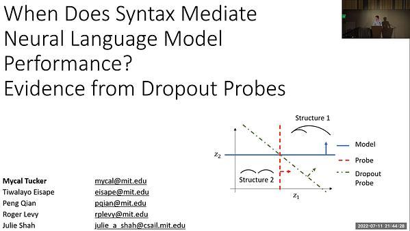 When Does Syntax Mediate Neural Language Model Performance? Evidence from Dropout Probes