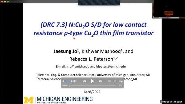 N:Cu2O S/D for low contact resistance p-type Cu2O thin film transistor