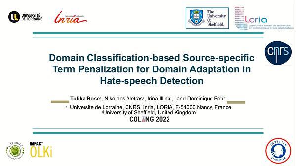 Domain Classification-based Source-specific Term Penalization for Domain Adaptation in Hate-speech Detection
